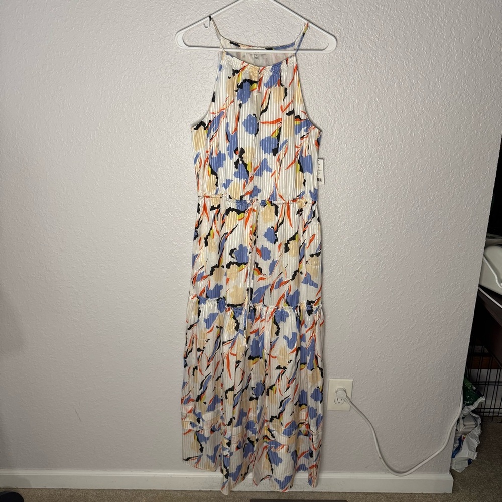 NWT Joie Huston Dress Floral Halter Abstract Floral Tiered Cotton Blend Size L